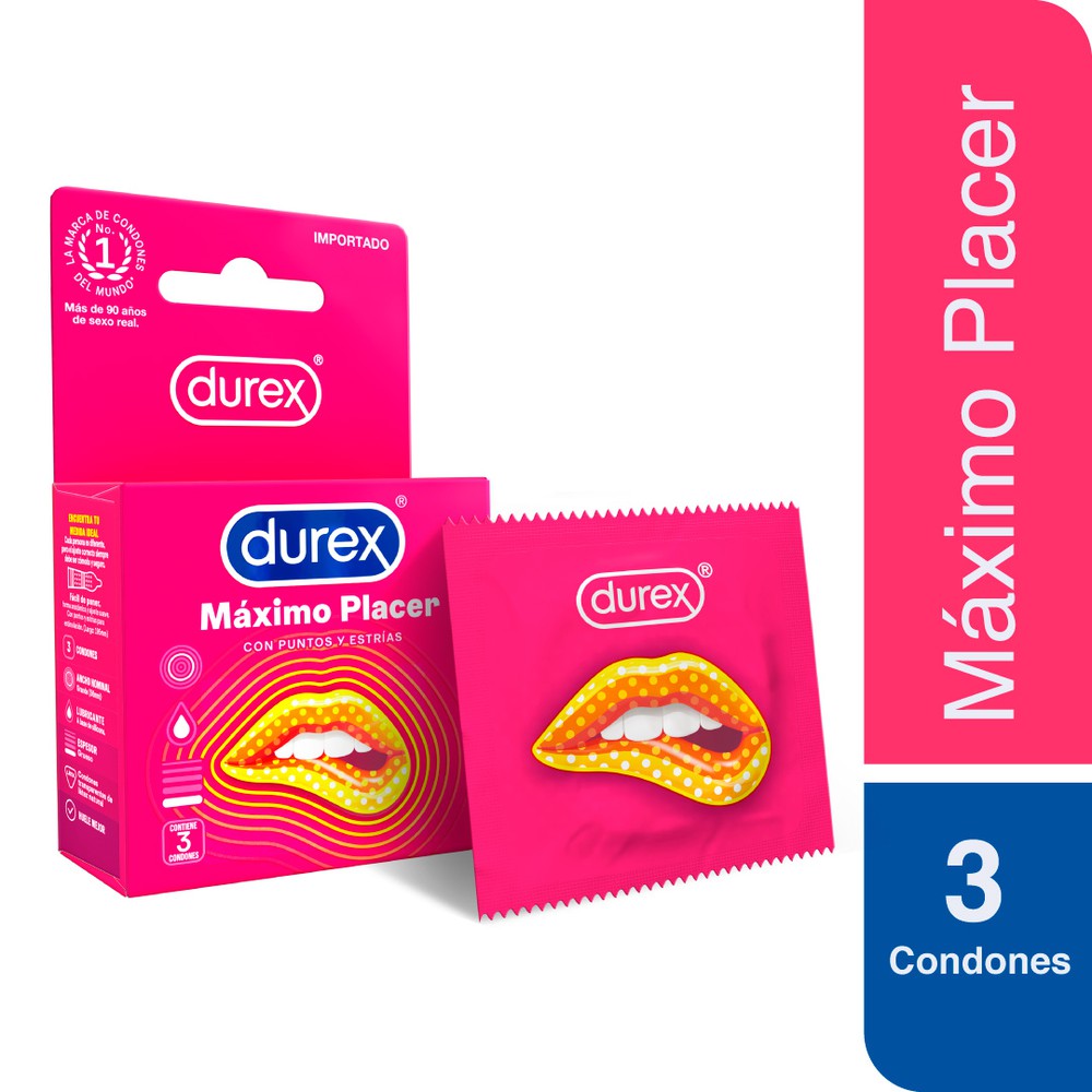 Durex Máximo Placer Caja 3 Condones Preservativos Lubricados Mirage Service Spa