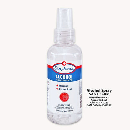 Alcohol Spray Líquido Microfiltrado 70° 140 ml. Sanyfarm