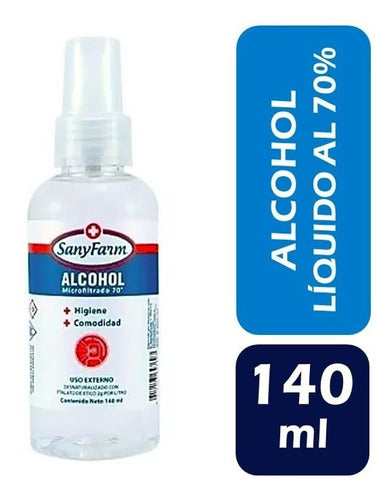 Alcohol Spray Líquido Microfiltrado 70° 140 ml. Sanyfarm