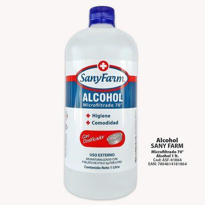 Alcohol Líquido Microfiltrado 70° Recarga de 1 Lt. Sanyfarm