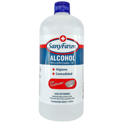 Alcohol Líquido Microfiltrado 70° Recarga de 1 Lt. Sanyfarm