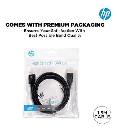 Cable HDMI Marca HP Alta Velocidad 4K UHD 2160p de 1,5 mts. Conectores Oro