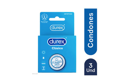 Durex Clásico Caja 3 Condones/Preservativos Látex Lubricados