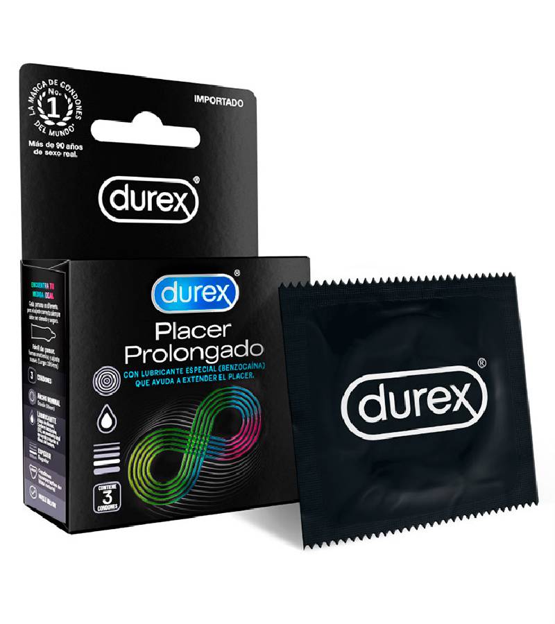 Durex Placer Prolongado Caja con 3 Condones/Preservativos Lubricados