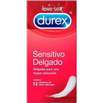 Durex Sensitivo Delgado Caja 12 Condones/Preservativos Lubricados Látex