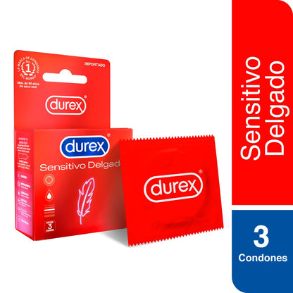 Durex Sensitivo Delgado Caja 3 Condones/Preservativos Látex Lubricados