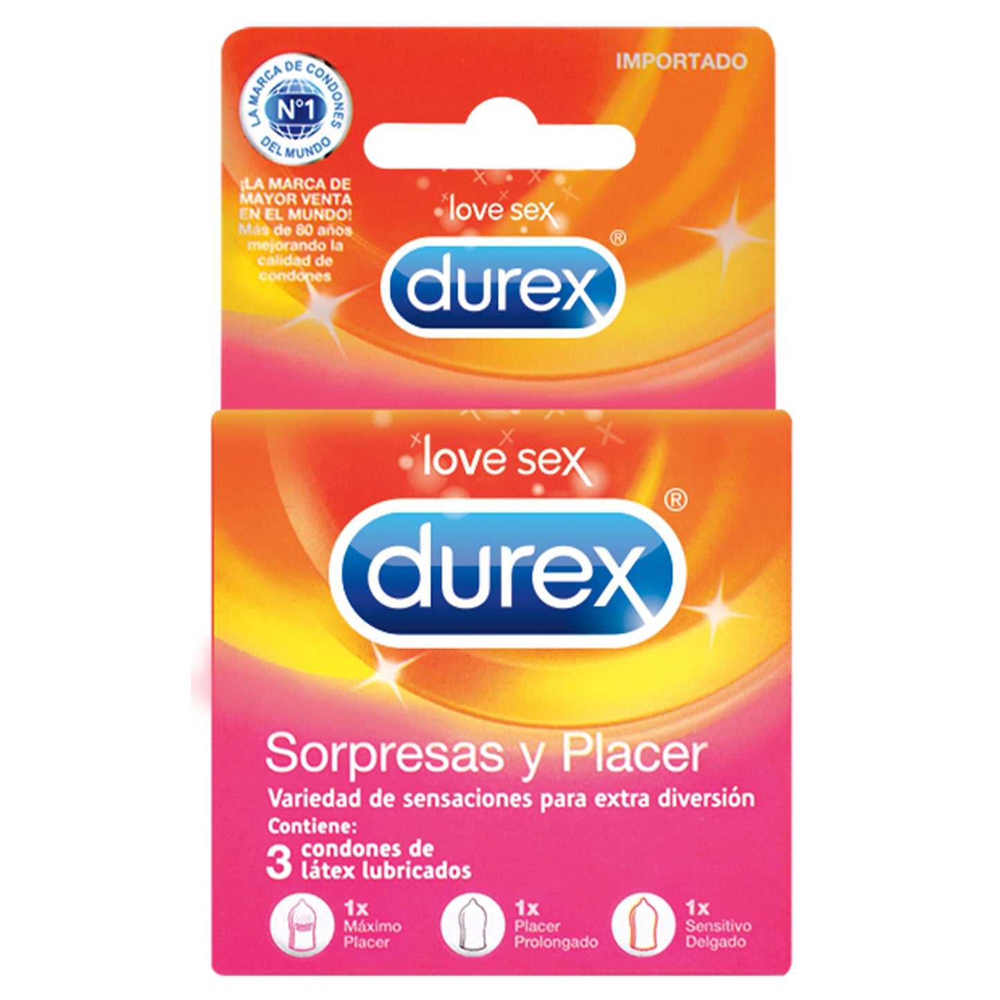 Durex Sorpresas y Placer Caja 3 Condones/Preservativos Surtidos