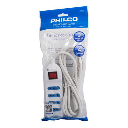 Extensión Philco Modelo XT30 Cable 3 Metros Con Switch On/Off