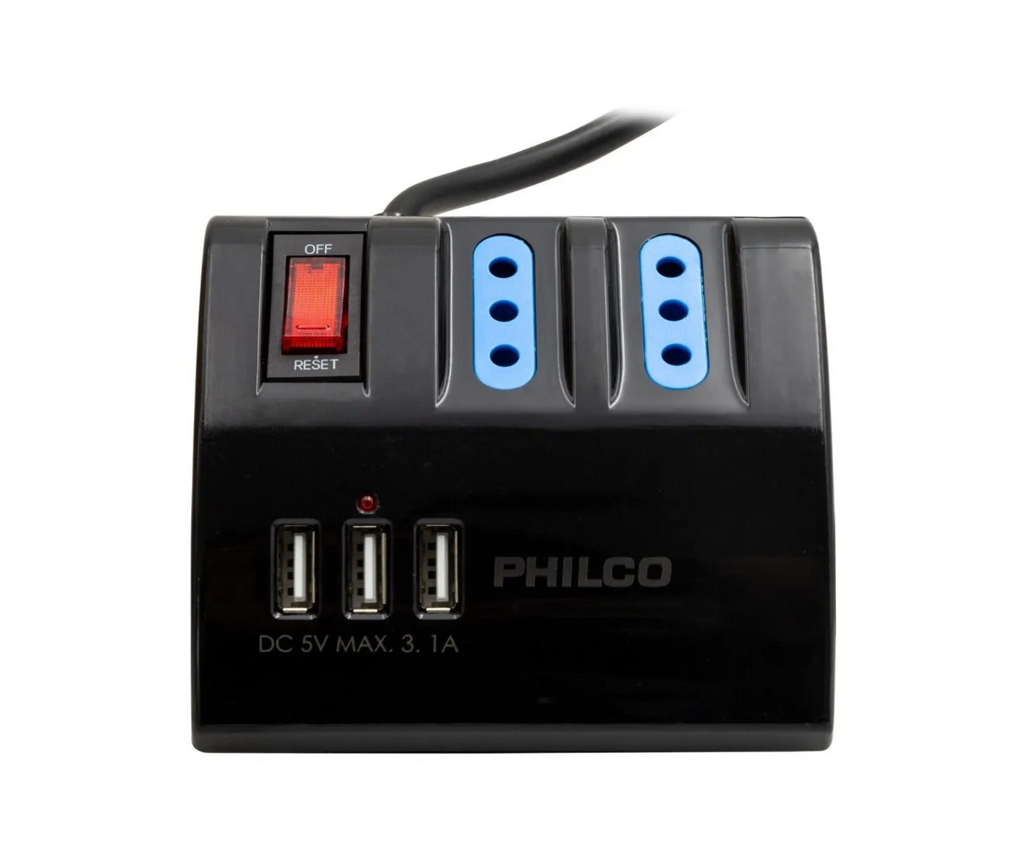 Extensión para Escritorio Philco Modelo 2043 con 3 Tomas AC + 3 Tomas USB
