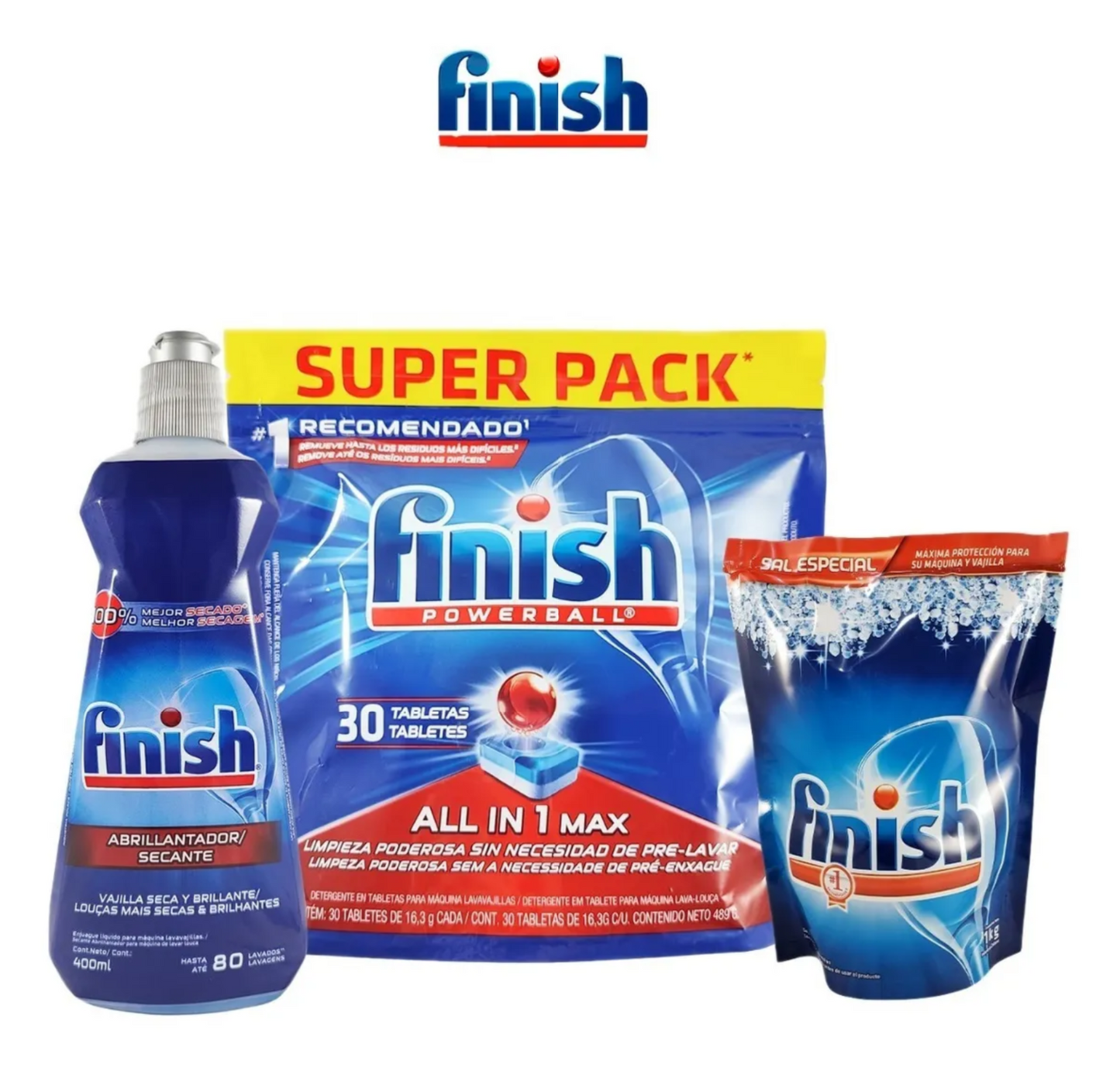 Finish Pack Tabletas 30 Uds. + Abrillantador 400 ml. + Sal Antisarro 1kg.