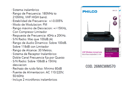 Set 2 Micrófonos Inalámbricos Philco WM-570 Karaoke