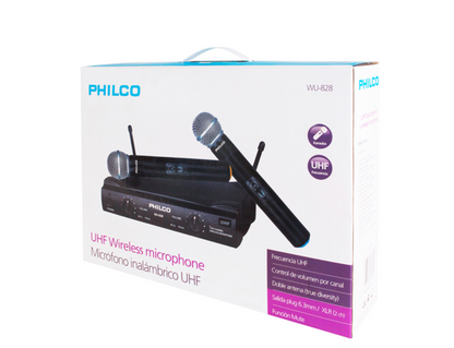 Set 2 Micrófonos Inalámbricos UHF Philco WU-878 Karaoke Profesional