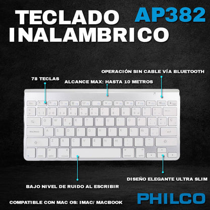 Mini Teclado Bluetooth 11 Pulgadas Philco AP382 Para Apple iPad iPhone Macbook