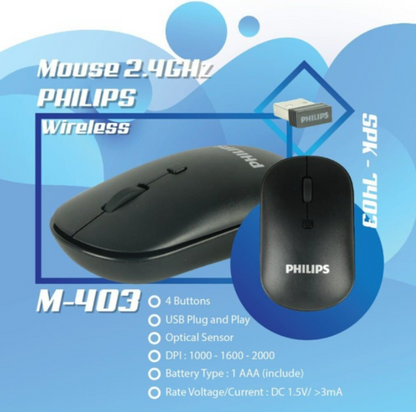 Mouse Óptico Inalámbrico Philips M403 Mod. SPK7403