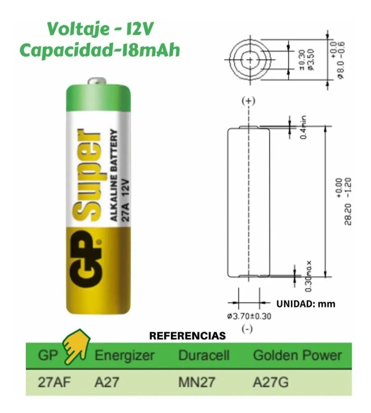 Pilas alcalinas Energizer - A27 - 12V - Pack de 2