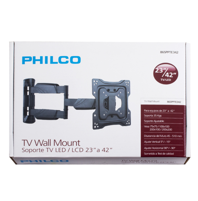 Soporte de TV con Brazo Articulado Marca Philco Modelo 86SPPTE342 para TVs de 23" a 42" y hasta 35 Kgs.