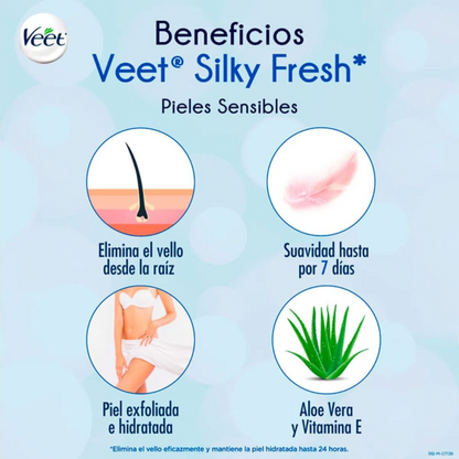 Veet Crema Depilatoria Silky Fresh Para Piel Sensible 100 ml. Incluye Espátula