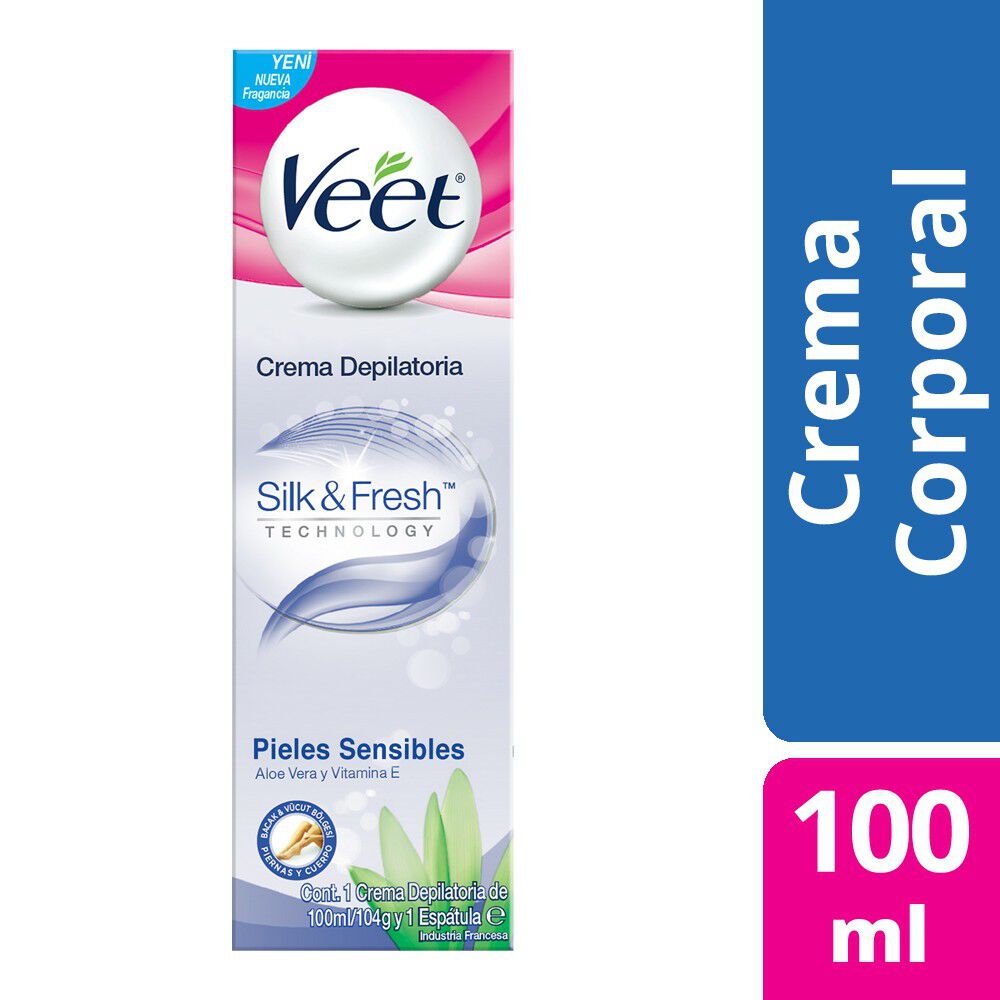 Veet Crema Depilatoria Silky Fresh Para Piel Sensible 100 ml. Incluye Espátula