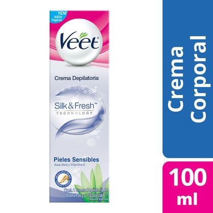 Veet Crema Depilatoria Silky Fresh Para Piel Sensible 100 ml. Incluye Espátula