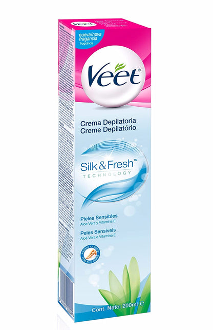 Veet Crema Depilatoria Silky Fresh Para Piel Sensible 200 ml. Incluye Espátula